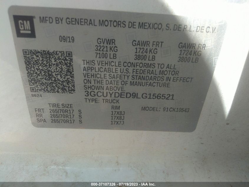 2020 CHEVROLET SILVERADO 1500 LT - 3GCUYDED9LG156521