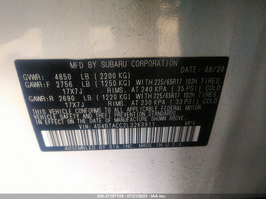 2020 SUBARU OUTBACK PREMIUM - 4S4BTACC2L3263911
