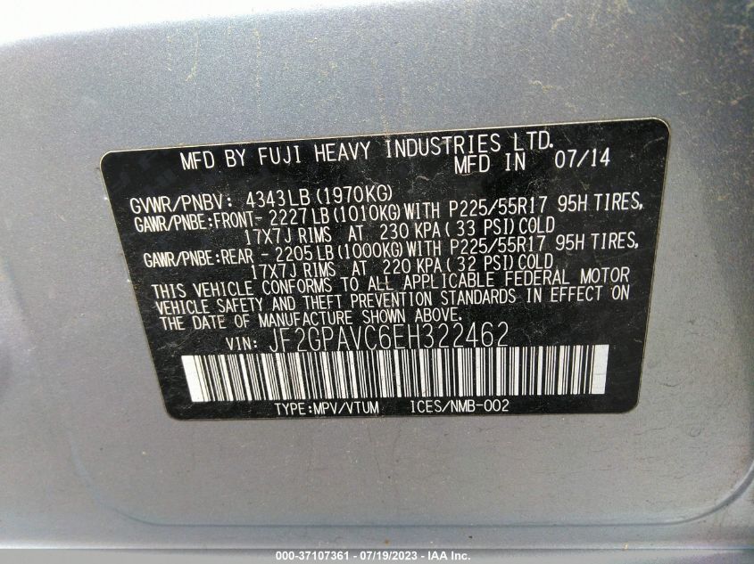 2014 SUBARU XV CROSSTREK 2.0 PREMIUM - JF2GPAVC6EH322462