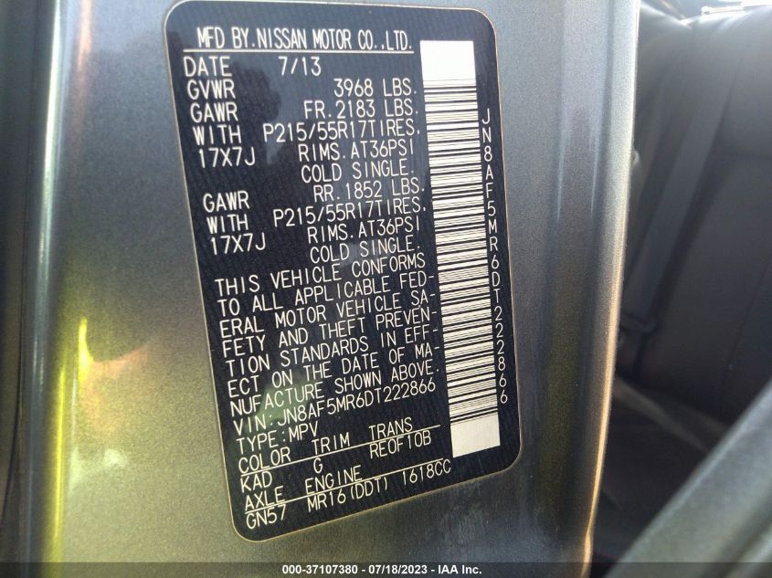 2013 NISSAN JUKE SL - JN8AF5MR6DT222866