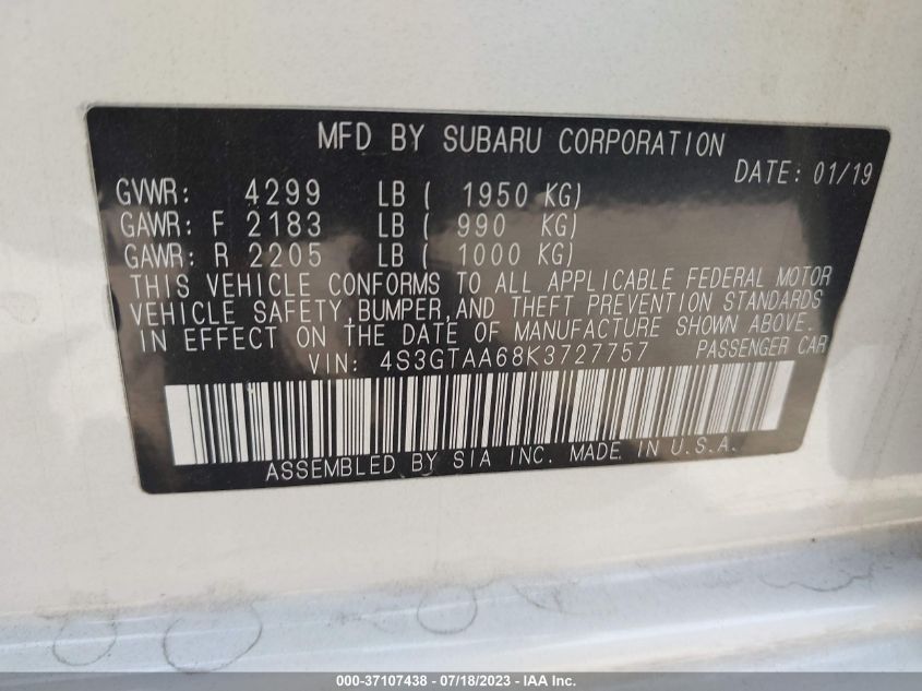 2019 SUBARU IMPREZA LX - 4S3GTAA68K3727757