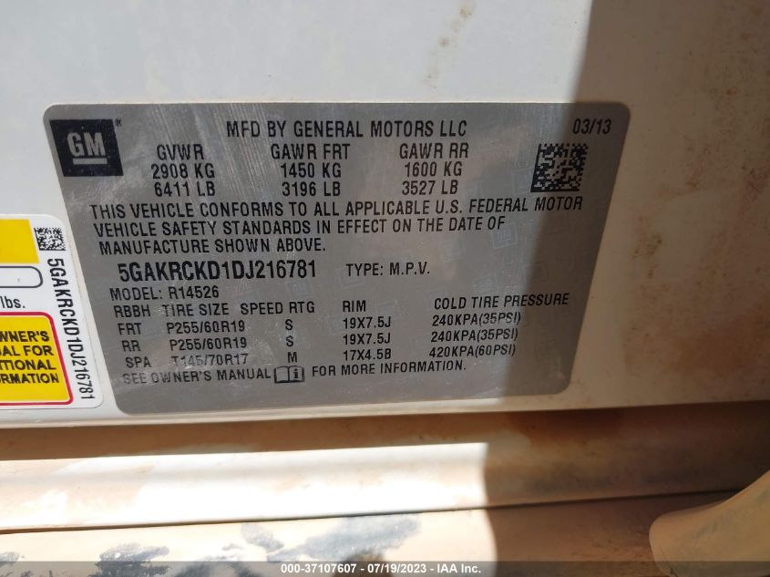 2013 BUICK ENCLAVE LEATHER - 5GAKRCKD1DJ216781