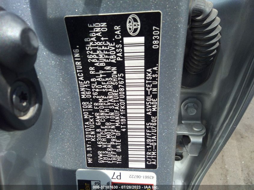 2015 TOYOTA CAMRY XLE/SE/LE/XSE - 4T1BF1FK0FU087675