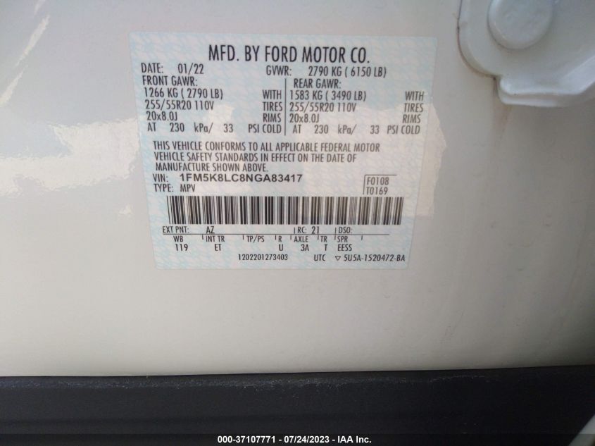 2022 FORD EXPLORER KING RANCH - 1FM5K8LC8NGA83417