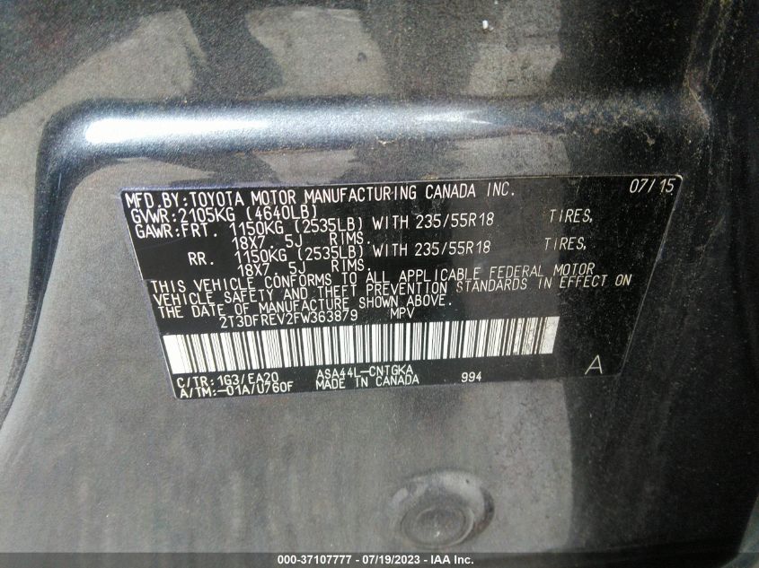 2015 TOYOTA RAV4 LIMITED - 2T3DFREV2FW363879