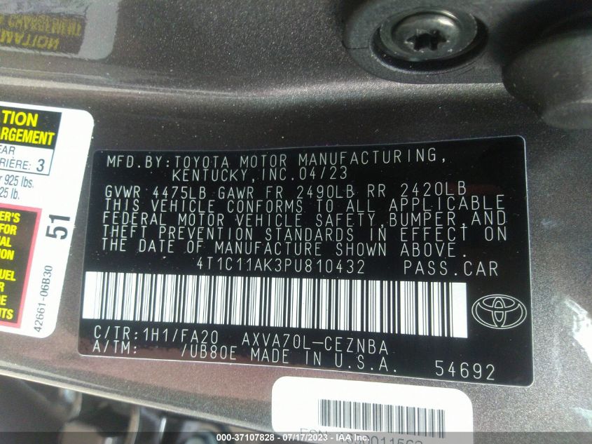 2023 TOYOTA CAMRY LE - 4T1C11AK3PU810432