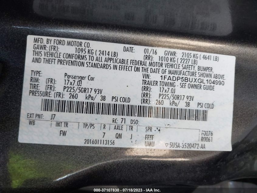 2016 FORD C-MAX HYBRID SEL - 1FADP5BUXGL104990