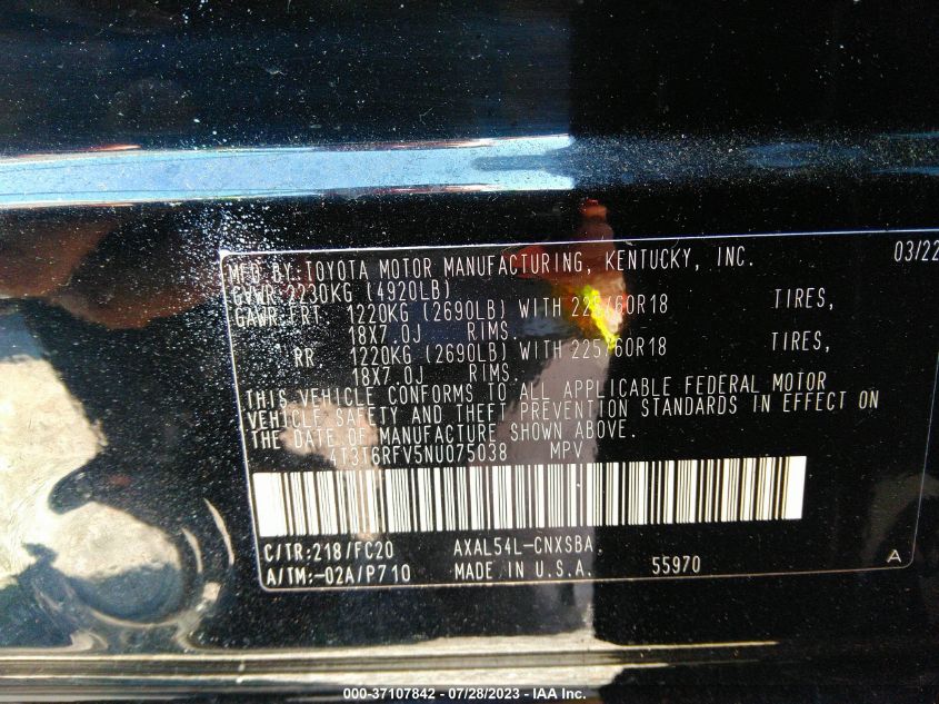 2022 TOYOTA RAV4 HYBRID SE - 4T3T6RFV5NU075038