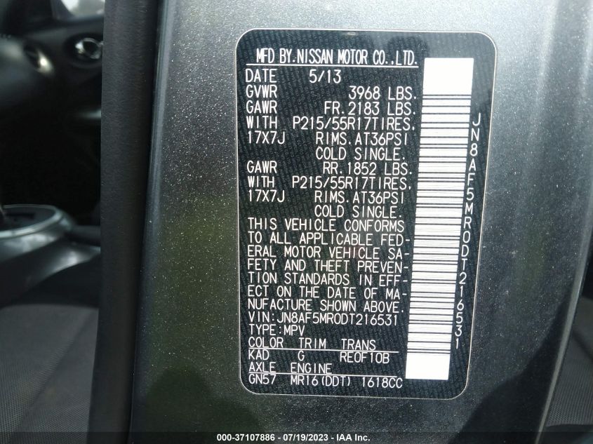 2013 NISSAN JUKE S - JN8AF5MR0DT216531