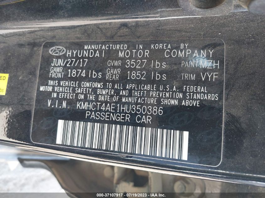2017 HYUNDAI ACCENT SE - KMHCT4AE1HU350386