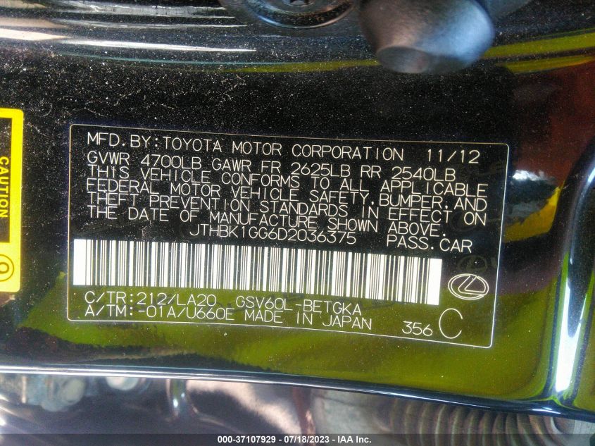 2013 LEXUS ES 350 4DR SDN - JTHBK1GG6D2036375