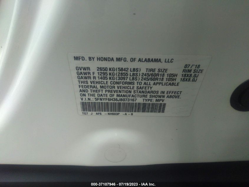 2018 HONDA PILOT EX - 5FNYF6H36JB073167