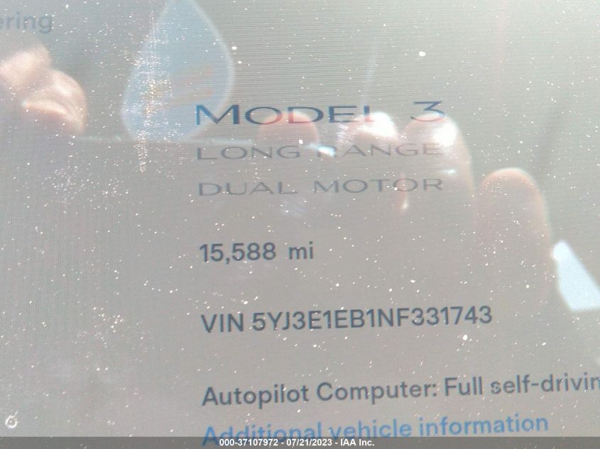 2022 TESLA MODEL 3 - 5YJ3E1EB1NF331743