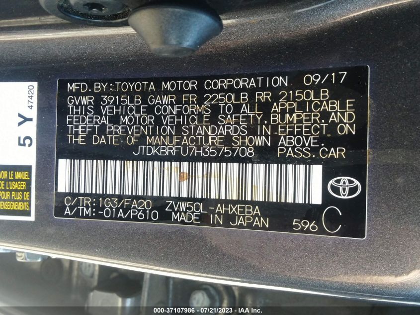 2017 TOYOTA PRIUS TWO/TWO ECO/THREE - JTDKBRFU7H3575708