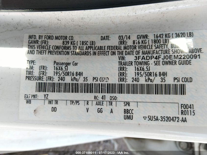 2014 FORD FIESTA TITANIUM - 3FADP4FJ0EM220091