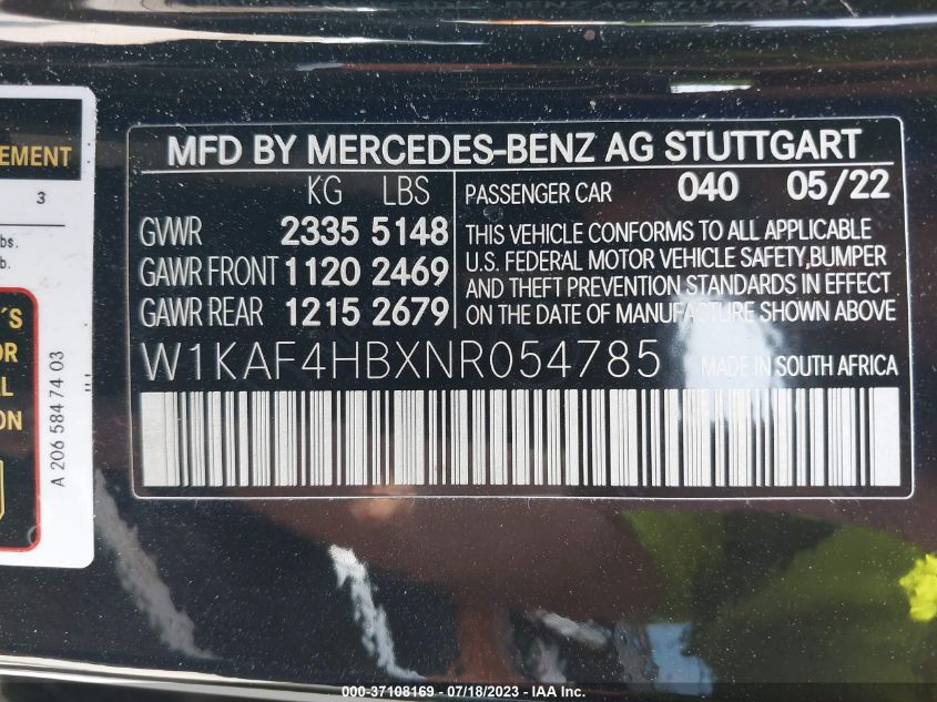 2022 MERCEDES-BENZ C-CLASS C 300 - W1KAF4HBXNR054785