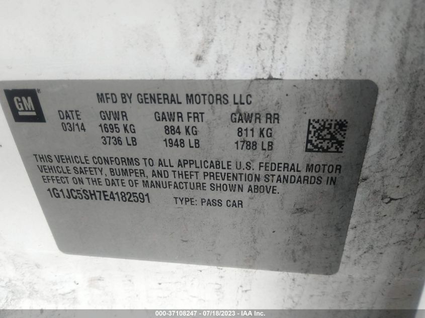 2014 CHEVROLET SONIC LT - 1G1JC5SH7E4182591