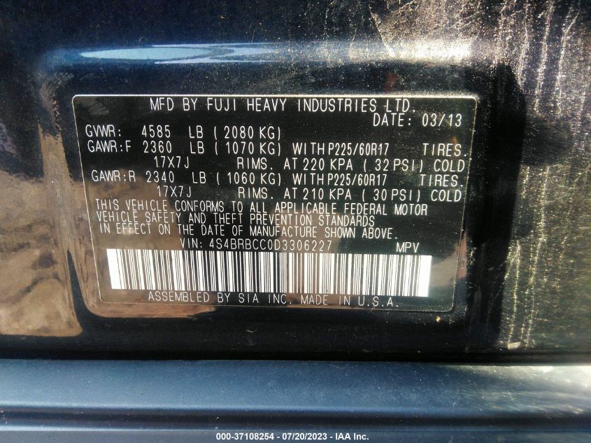 2013 SUBARU OUTBACK 2.5I PREMIUM - 4S4BRBCC0D3306227