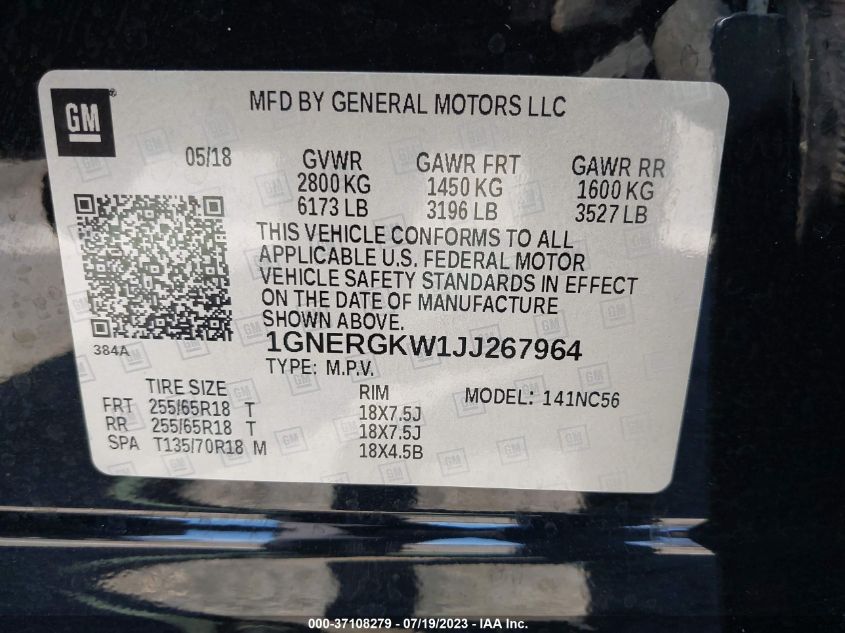 2018 CHEVROLET TRAVERSE LT CLOTH - 1GNERGKW1JJ267964