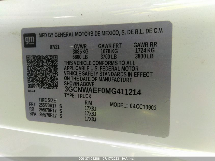 2021 CHEVROLET SILVERADO 1500 WORK TRUCK - 3GCNWAEF0MG411214