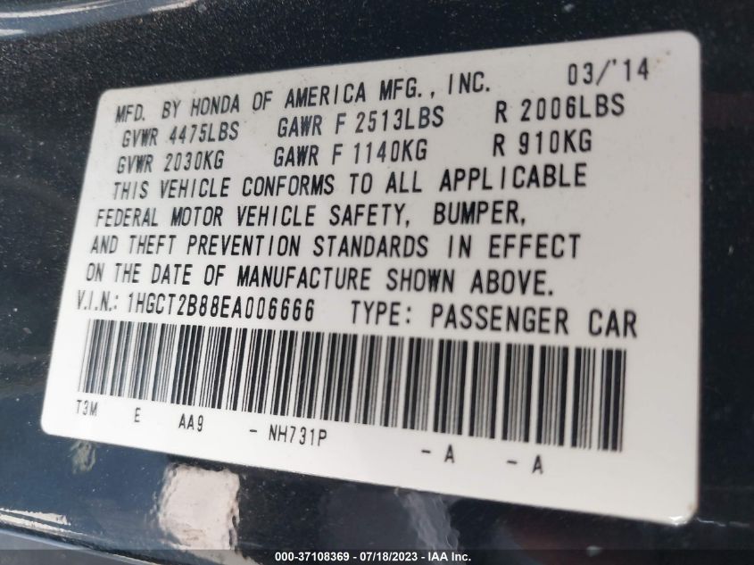 2014 HONDA ACCORD COUPE EX-L - 1HGCT2B88EA006666