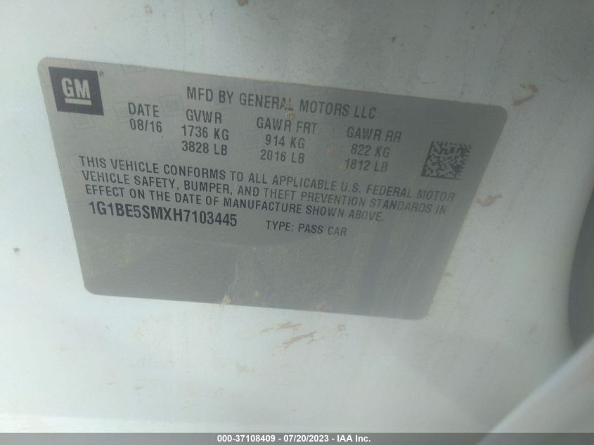 2017 CHEVROLET CRUZE LT - 1G1BE5SMXH7103445