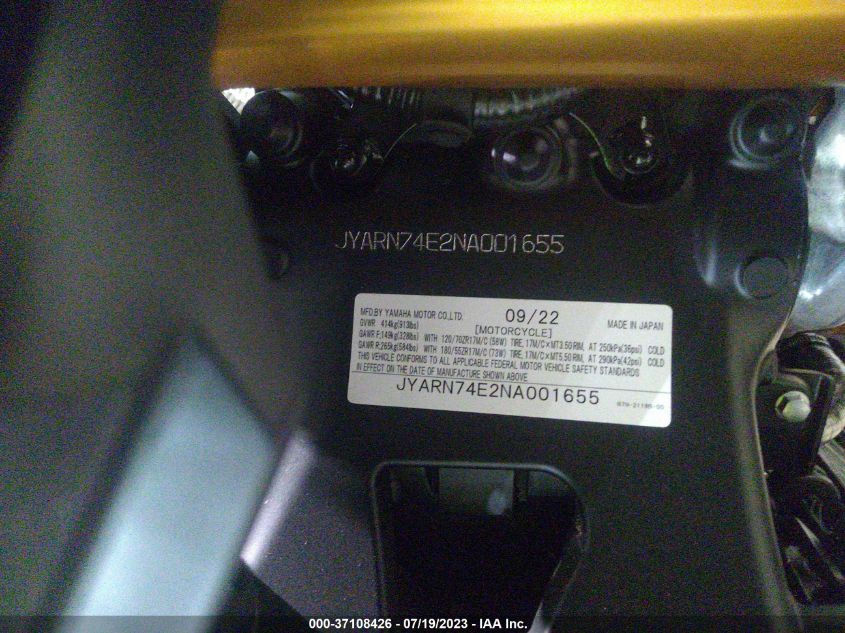 2022 YAMAHA MTT09 GT JYARN74E2NA001655