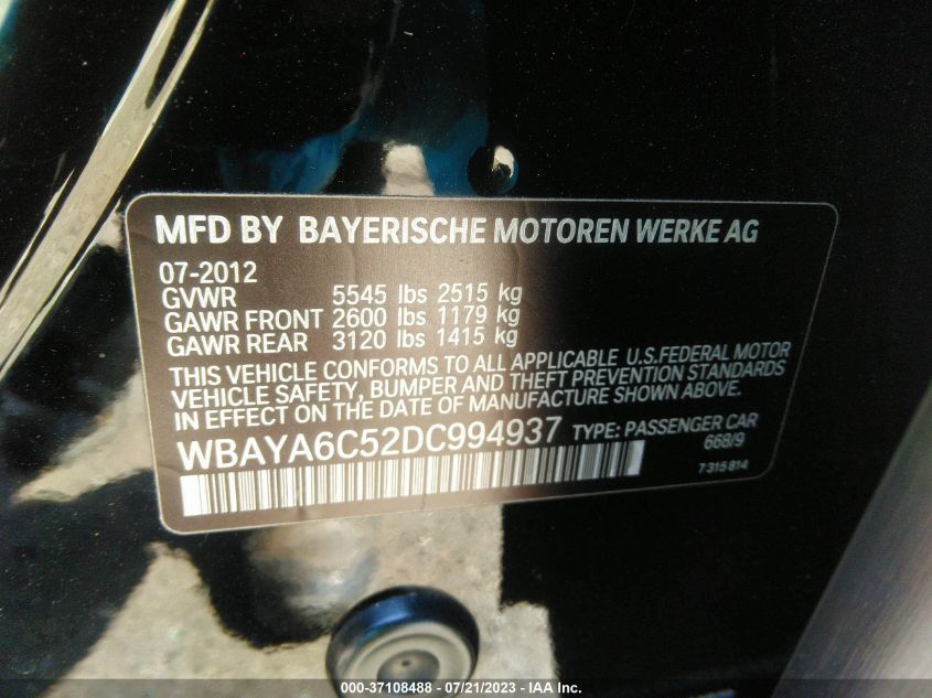 2013 BMW 7 SERIES 740I - WBAYA6C52DC994937