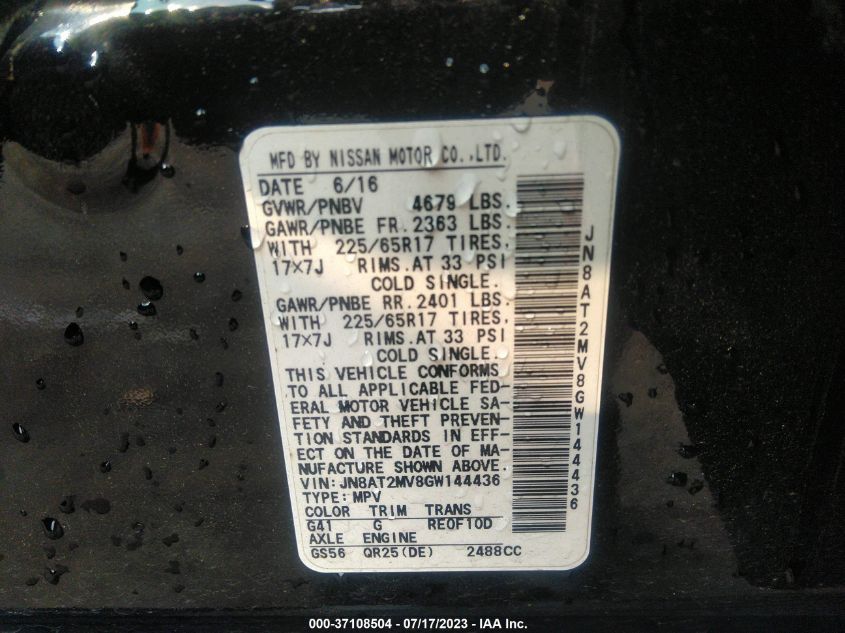 2016 NISSAN ROGUE S - JN8AT2MV8GW144436