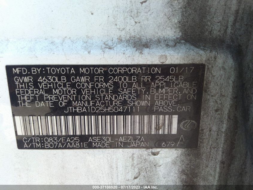2017 LEXUS IS IS TURBO - JTHBA1D25H5047111