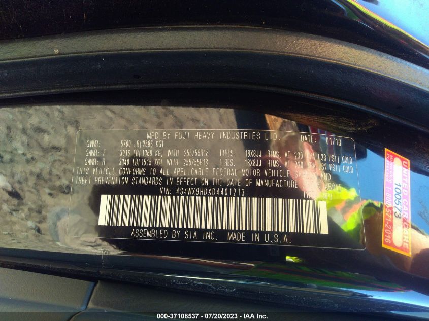 2013 SUBARU TRIBECA LIMITED - 4S4WX9HDXD4401213