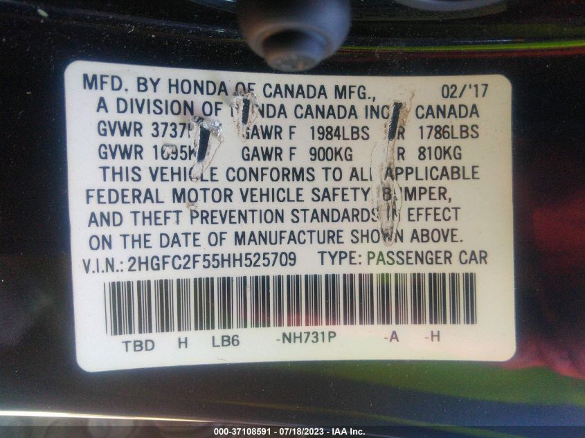 2017 HONDA CIVIC SEDAN LX - 2HGFC2F55HH525709