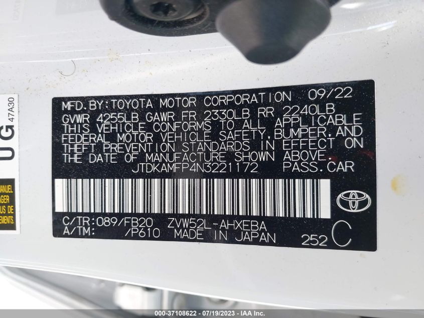 2022 TOYOTA PRIUS PRIME LE/XLE/LIMITED - JTDKAMFP4N3221172