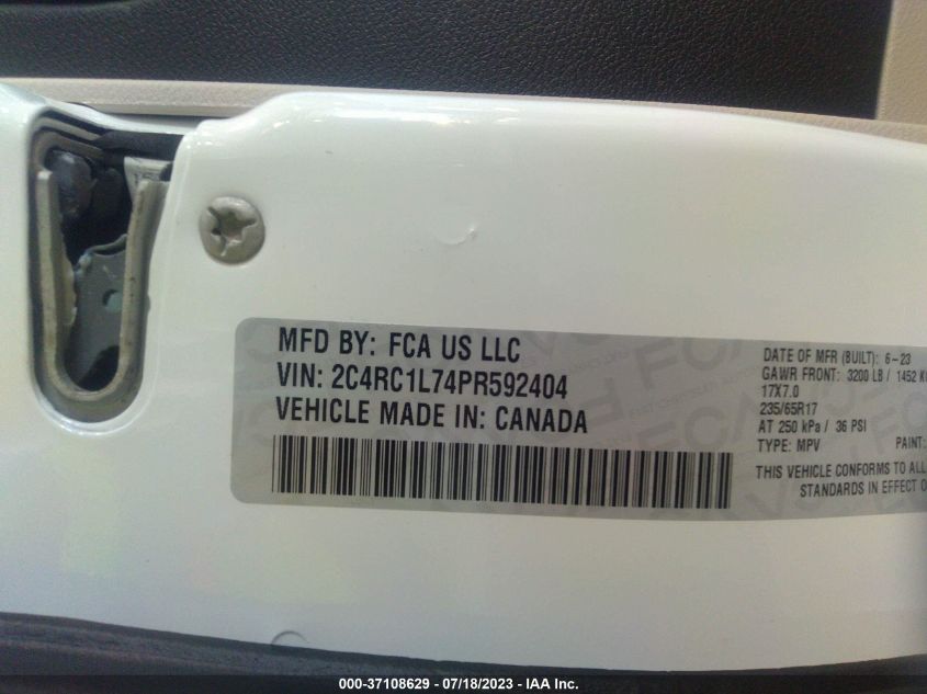 2023 CHRYSLER PACIFICA - 2C4RC1L74PR592404