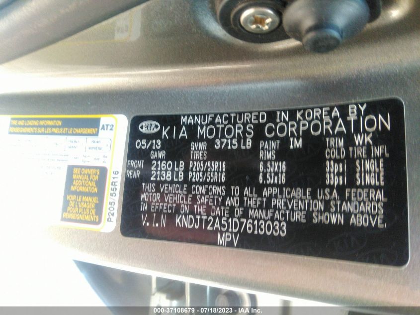 2013 KIA SOUL BASE - KNDJT2A51D7613033