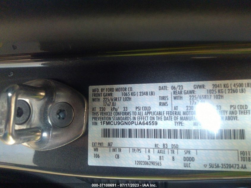 2023 FORD ESCAPE ACTIVE - 1FMCU9GN0PUA64559