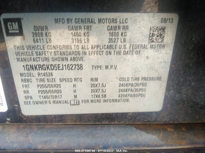 2014 CHEVROLET TRAVERSE LT - 1GNKRGKD5EJ162738