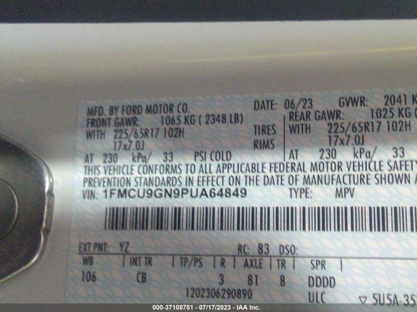 2023 FORD ESCAPE ACTIVE - 1FMCU9GN9PUA64849