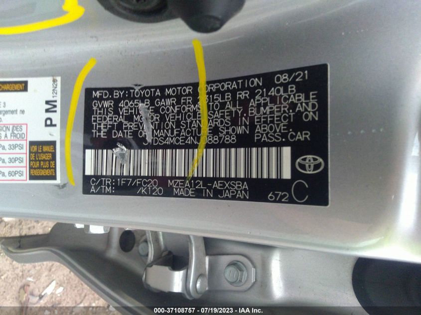 2022 TOYOTA COROLLA SE/SE NIGHTSHADE/APEX SE - JTDS4MCE4NJ088788