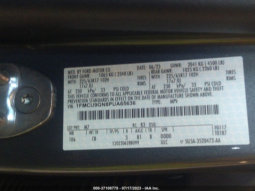 2023 FORD ESCAPE ACTIVE - 1FMCU9GN8PUA65636