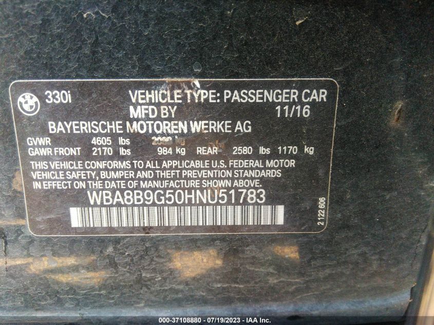 2017 BMW 3 SERIES 330I - WBA8B9G50HNU51783