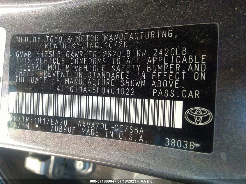 VIN 4T1G11AK5LU401022 2020 TOYOTA CAMRY no.9