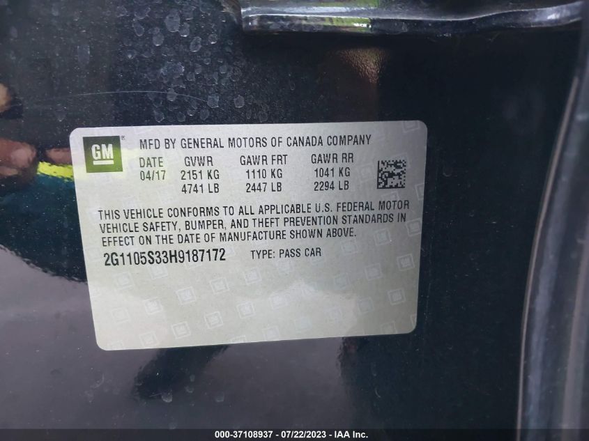 2017 CHEVROLET IMPALA LT - 2G1105S33H9187172