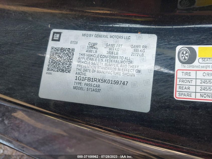 2019 CHEVROLET CAMARO 1LS - 1G1FB1RX5K0159747
