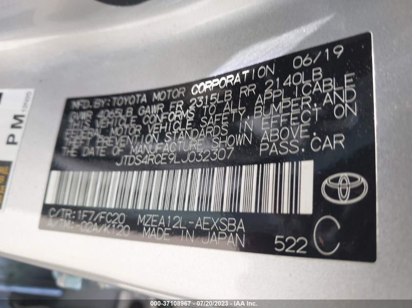 2020 TOYOTA COROLLA SE/NIGHTSHADE - JTDS4RCE9LJ032307