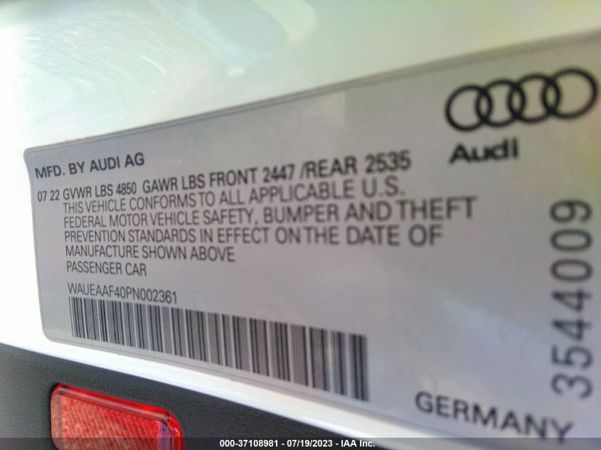 2023 AUDI A4 SEDAN S LINE PREMIUM PLUS - WAUEAAF40PN002361