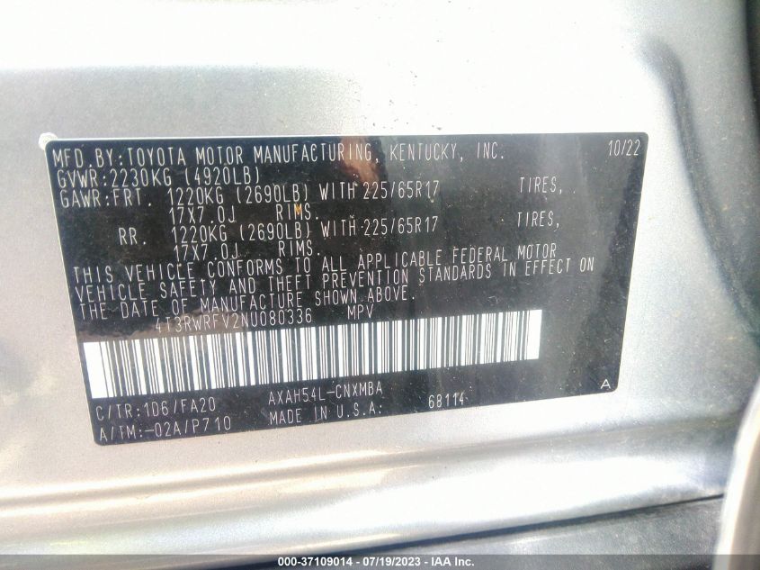 2022 TOYOTA RAV4 XLE - 4T3RWRFV2NU080336