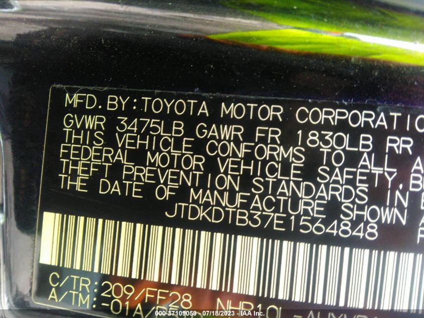 2014 TOYOTA PRIUS C ONE/THREE/TWO/FOUR - JTDKDTB37E1564848