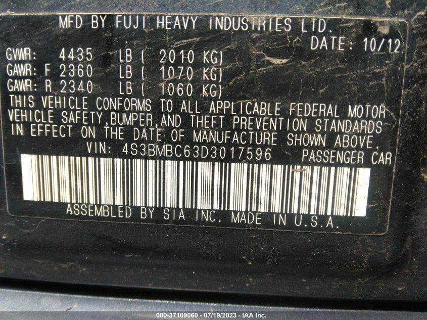 2013 SUBARU LEGACY 2.5I PREMIUM - 4S3BMBC63D3017596