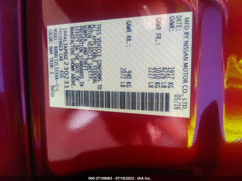 2016 NISSAN ALTIMA 2.5 SL - 1N4AL3AP6GC230231